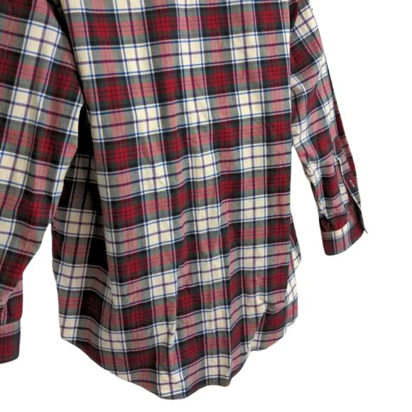 LANDS' END Tailored Fit Red Blue Plaid Button Down Shirt Men's 17-33 - Picture 9 of 11